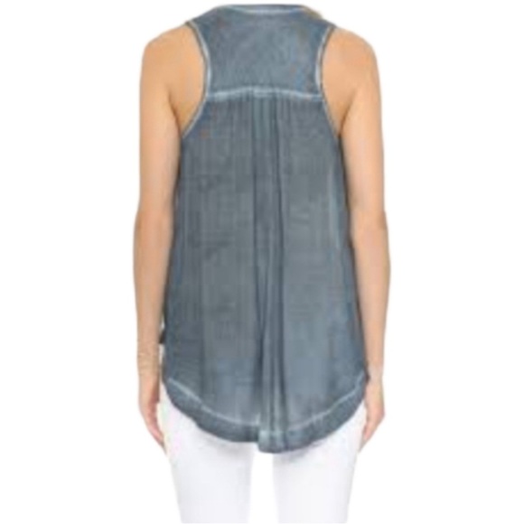 Free People chambray tie front, high-low sleeveless blouse - Picture 2 of 6